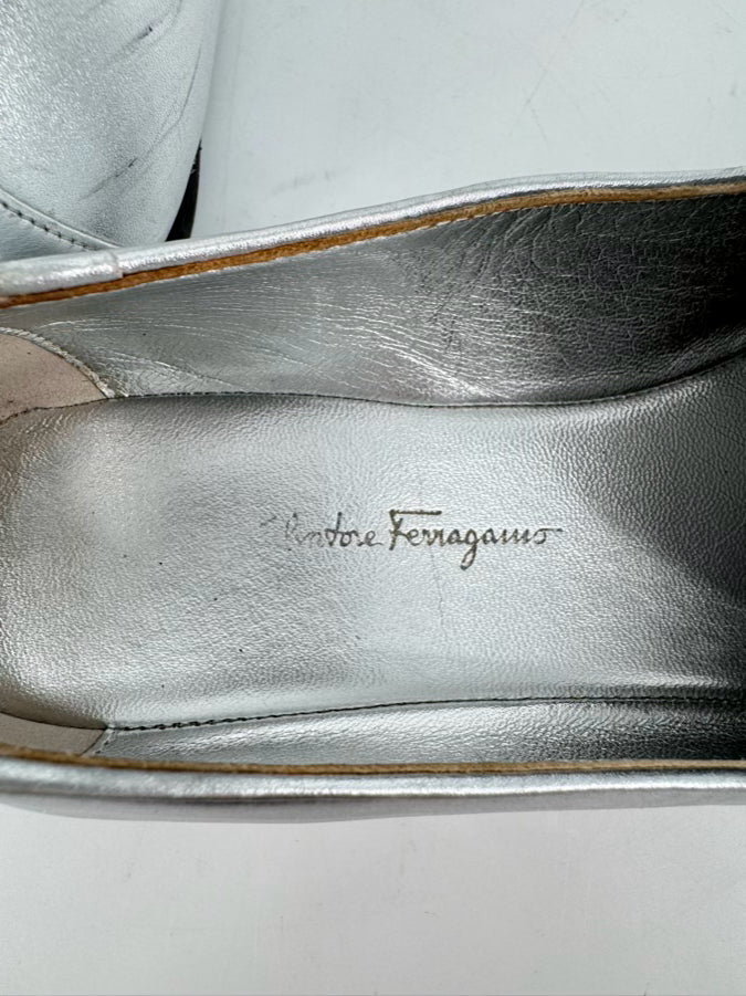 SALVATORE FERRAGAMO Size 8 Silver Leather Loafers