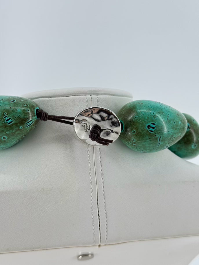 RALPH LAUREN Blue Beaded Necklace w/ Button Closure