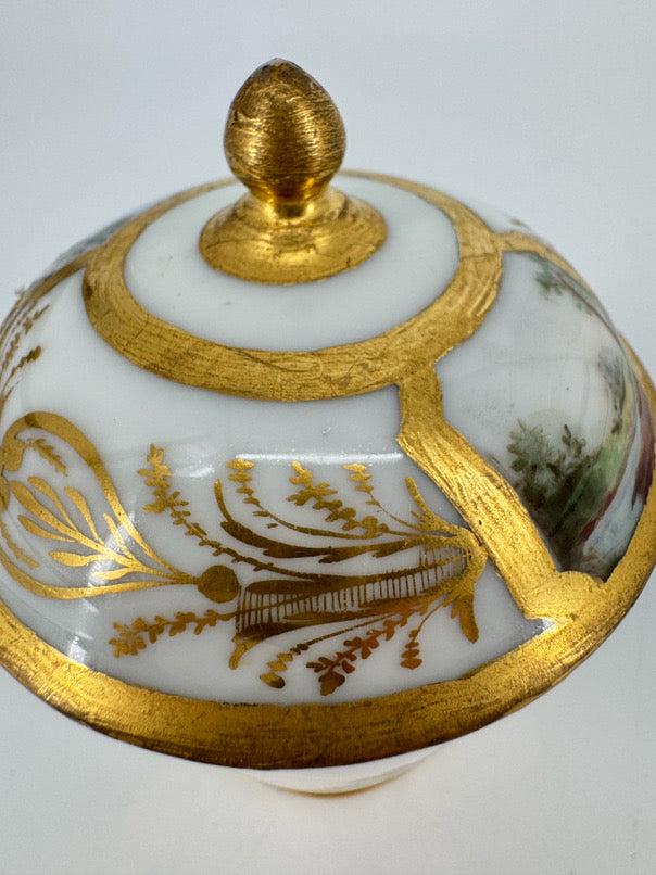 ANTIQUE White & Gold Painted Porcelain Small Jar