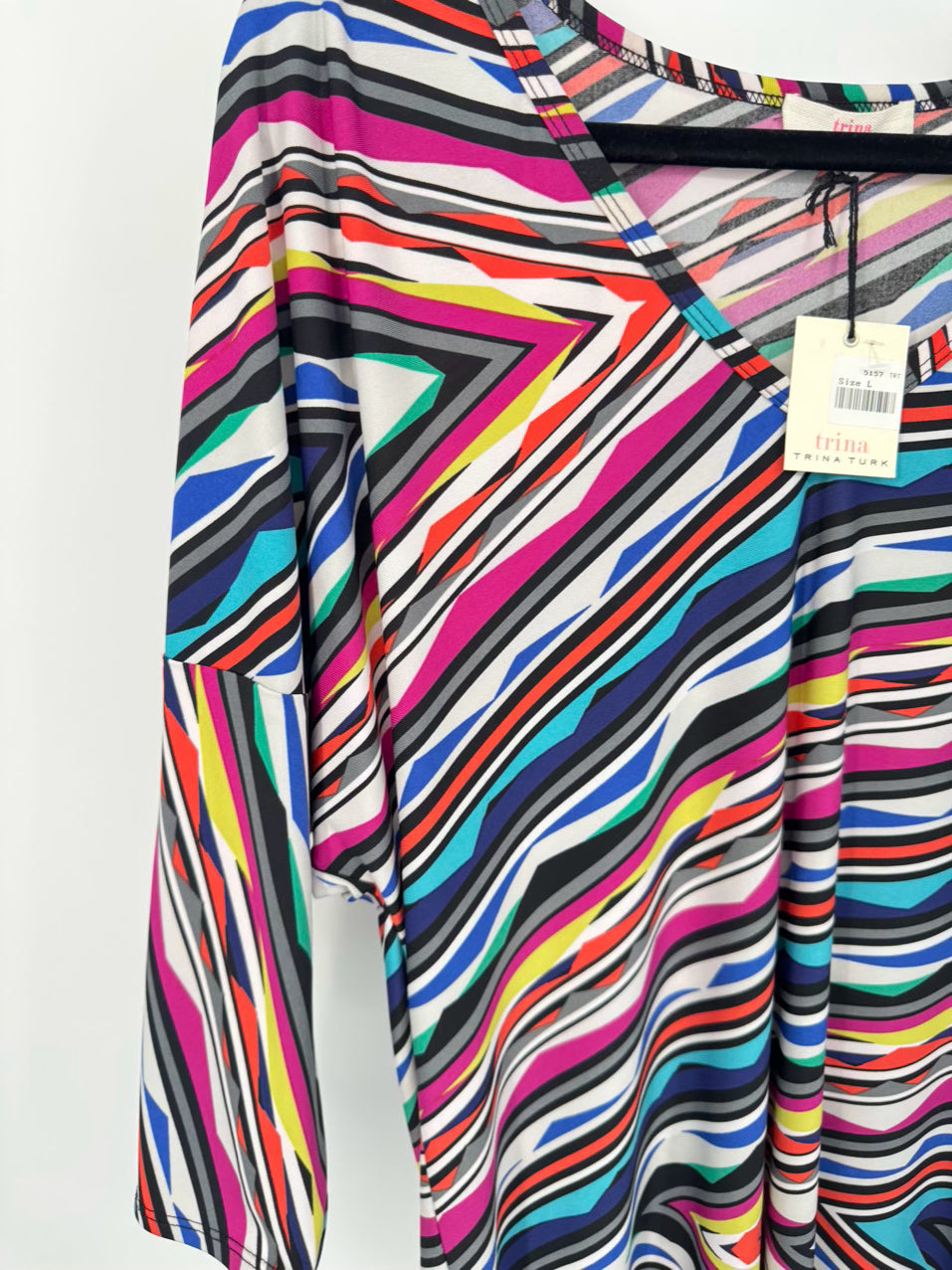 TRINA TURK Size L Multi Color Stripe Print Dress NWT