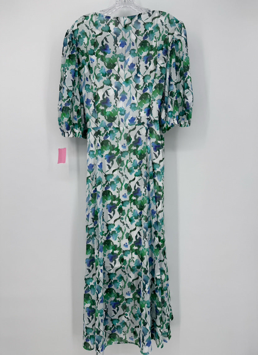 ABBEYGLASS Size XL Green & White Print Wrap Diane Dress w/ Slip NWT