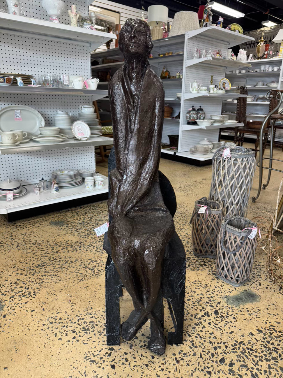 Brown Molded Plastic Woman in Chair Figure