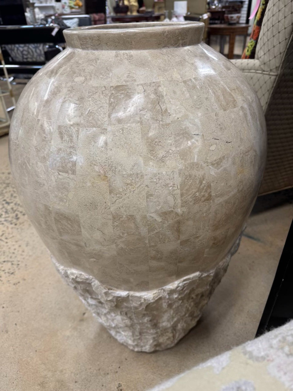 Cream Polished & Raw Tessellated Stone Vase