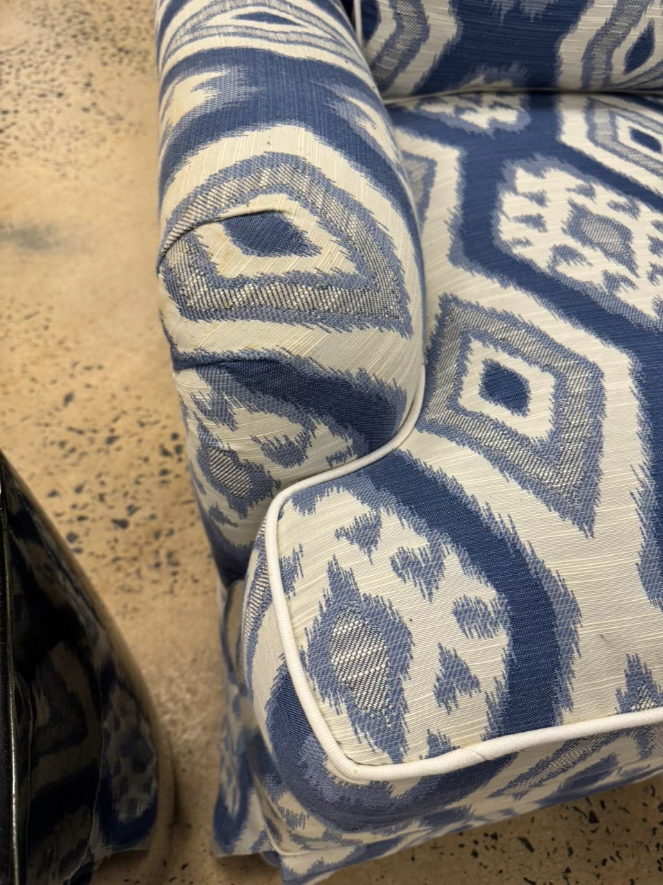 Blue & White Geometric Club Chair & Ottoman