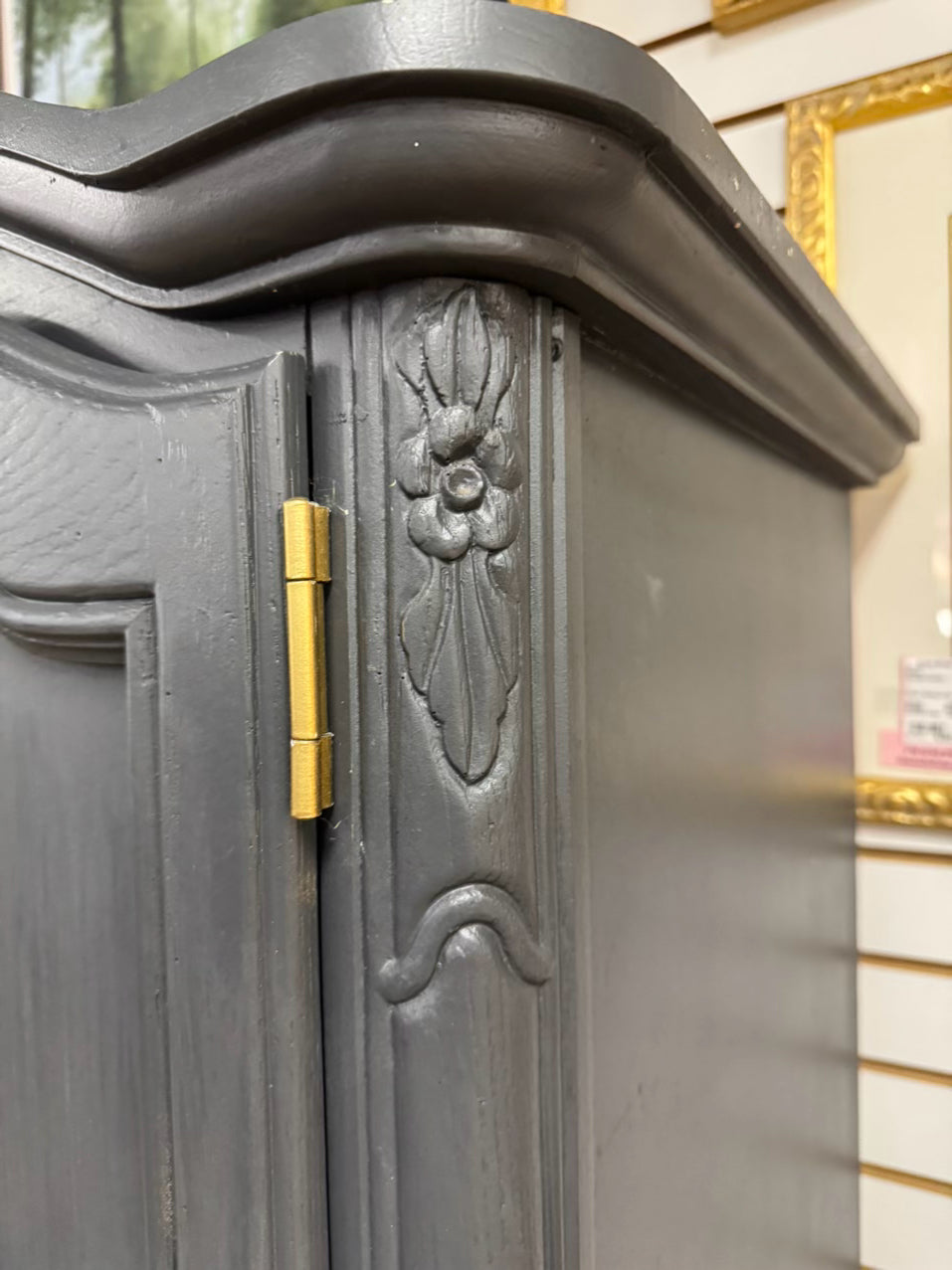 VINTAGE STANLEY FURNITURE Gray Painted Wood Armoire
