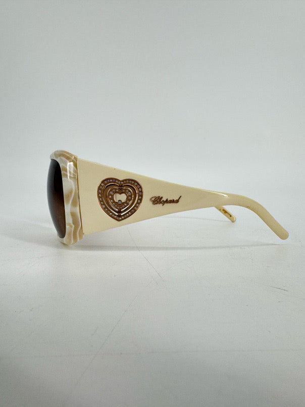 CHOPARD Ivory Marble Effect w/ Rose Gold Heart Detail Sunglasses