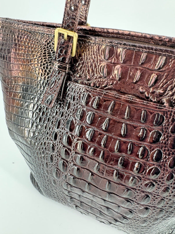 BRAHMIN Brown Leather Embossed Croc Purse