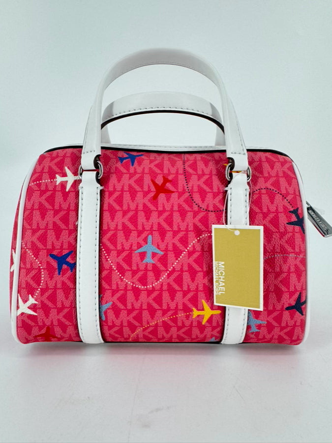 MICHAEL MICHAEL KORS Pink & White Leather Airplanes Purse NWT