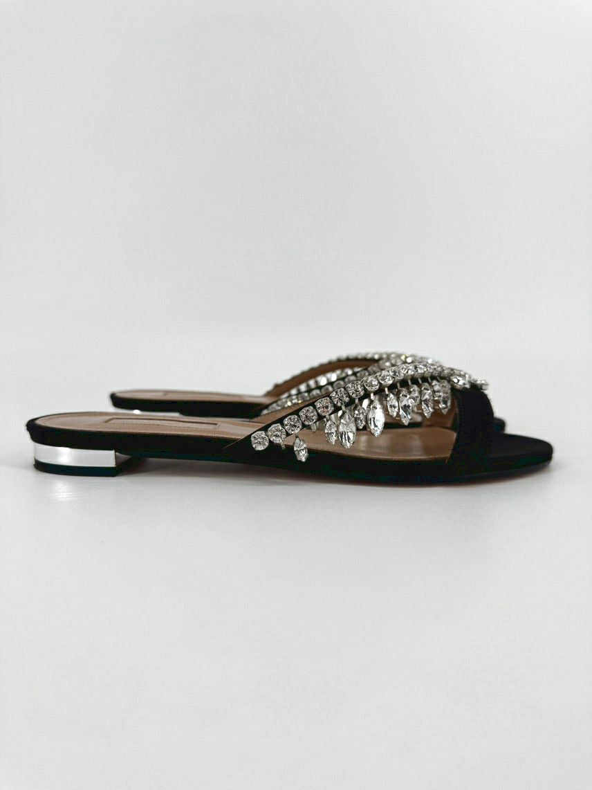 AQUAZZURA Size 36 Black Crystal Detail Sandals
