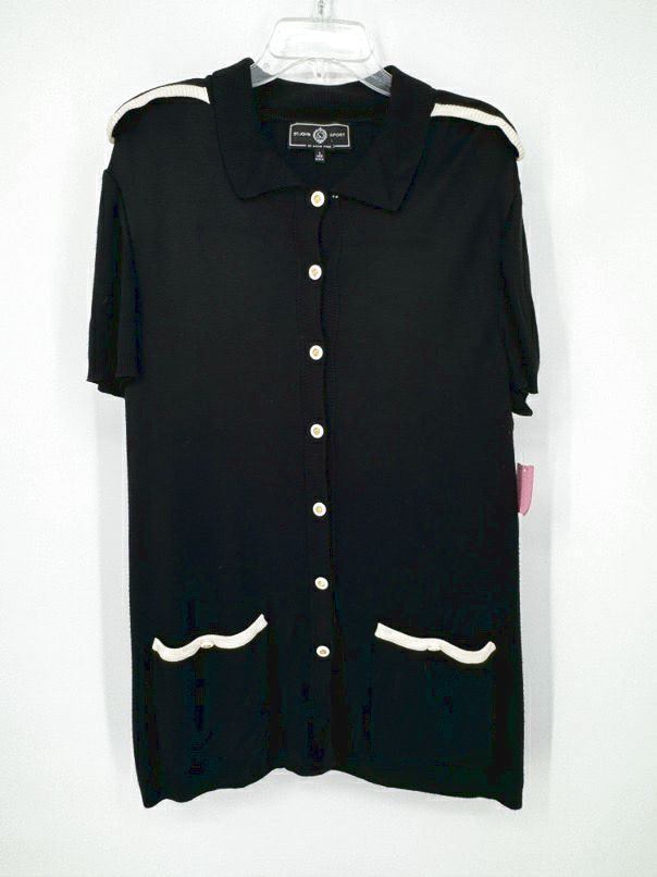 ST JOHN SPORT Size L Black Short Sleeve Cardigan