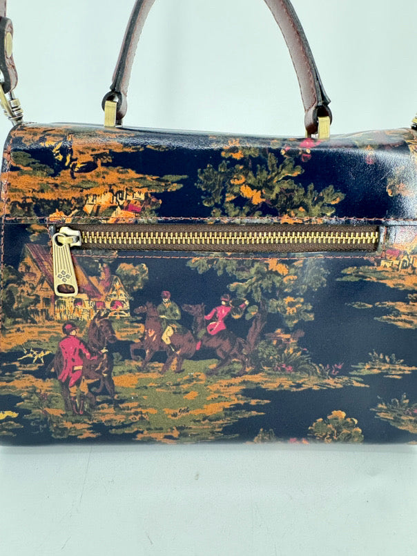 PATRICIA NASH Blue & Gold Leather Horses Purse