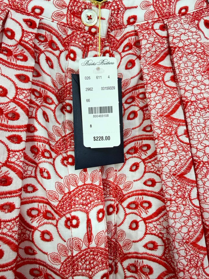 BROOKS BROTHERS Size 8 Red & Cream Embroidered Eyelet Detail Skirt NWT