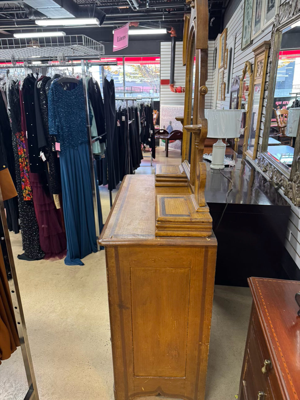 ANTIQUE Wood Dresser w/ Smoky Mirror
