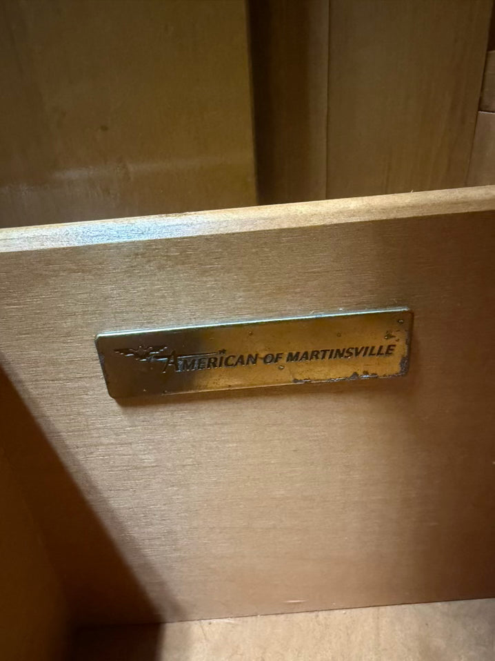 AMERICAN OF MARTINSVILLE Wood Mid-Century Modern Armoire w/ Drawers & Shelves