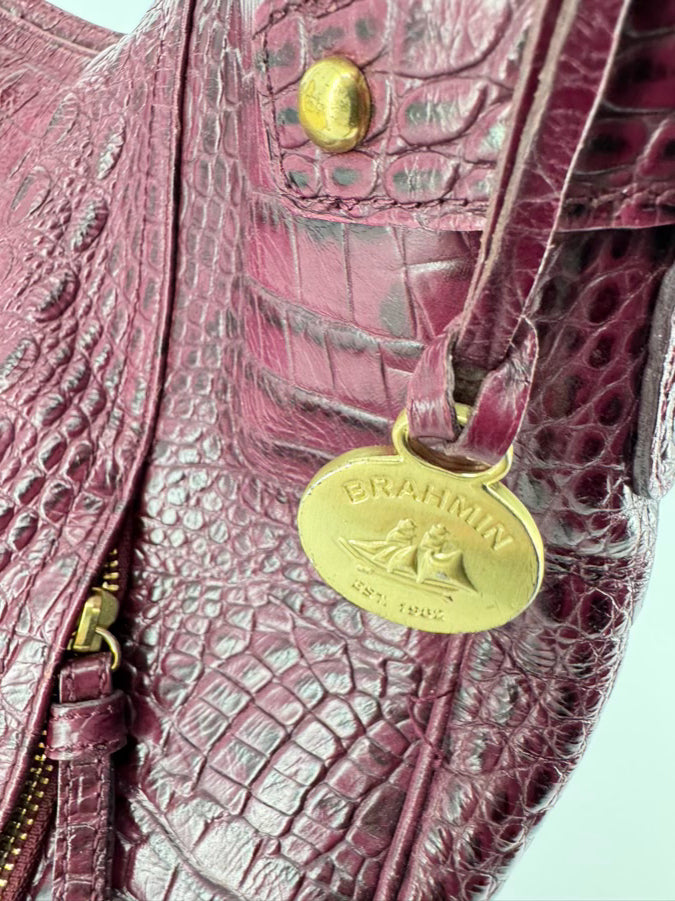BRAHMIN Merlot Embossed Croc Leather Purse