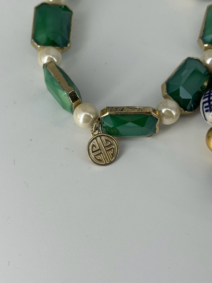 SUSAN SHAW Blue, Green, & White Set of 3 Beaded Bracelets