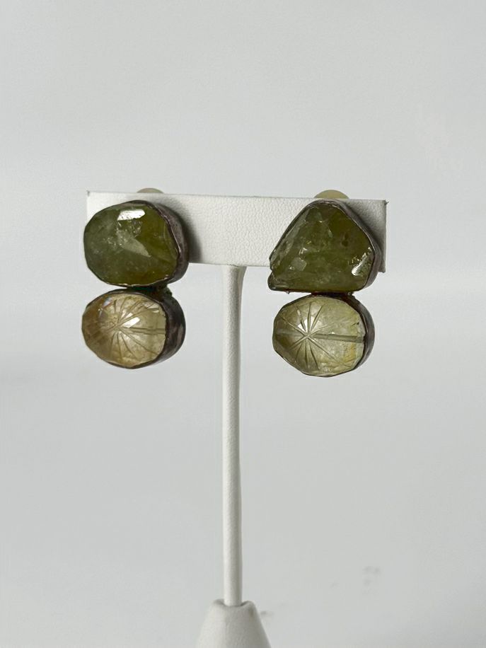 REBECCA COLLINS Sterling Silver Citrine & Peridot Clip On Earrings