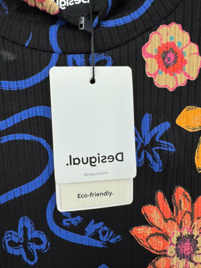 DESIGUAL Size L Black Floral Print Dress NWT