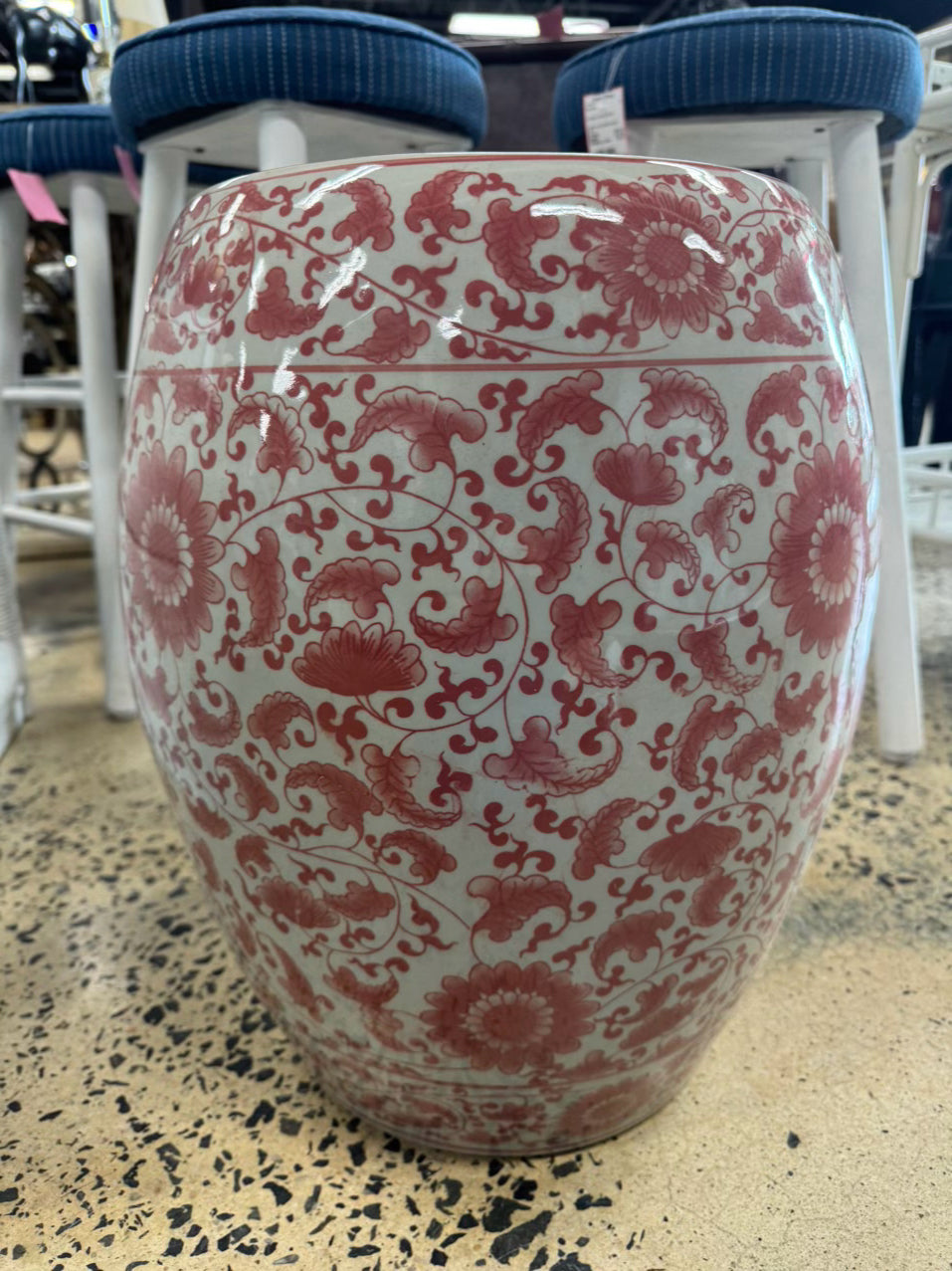Pink & White Ceramic Garden Stool