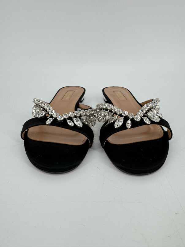 AQUAZZURA Size 36 Black Crystal Detail Sandals
