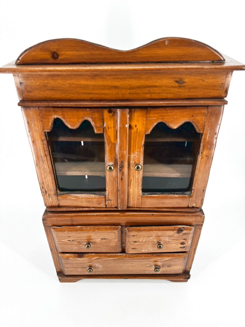 Pine Miniature Glass-Front Cabinet