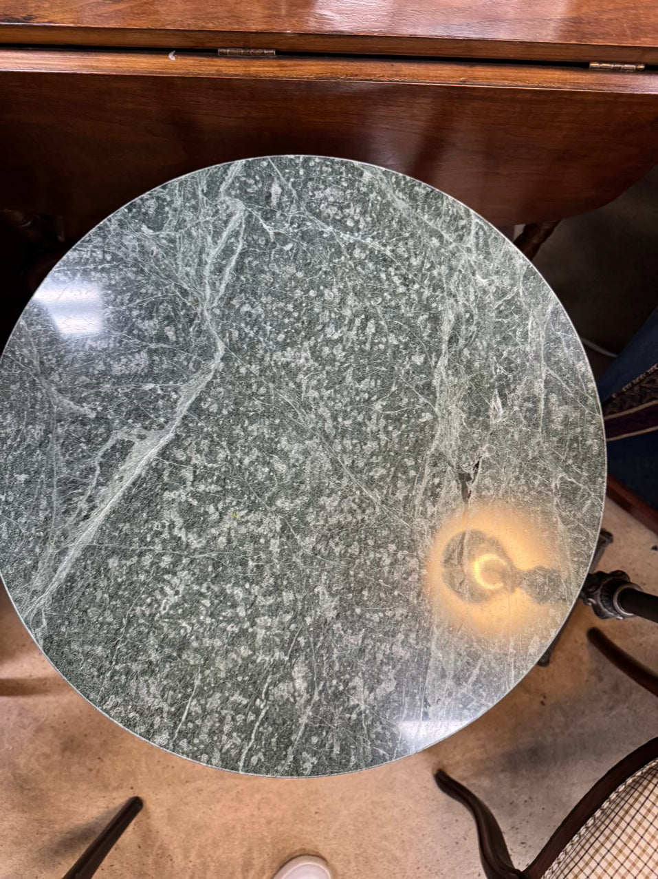 Green Marble & Wood Round Empire Side Table