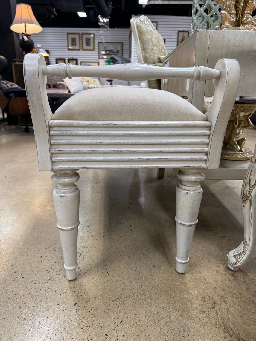Wood Cream Suede-Like Upholstered Bench
