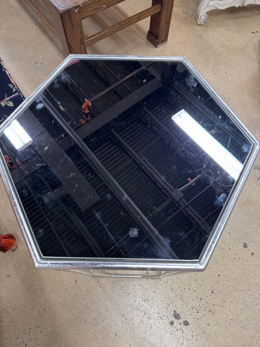 Silver Metal Mirror-Top End Table