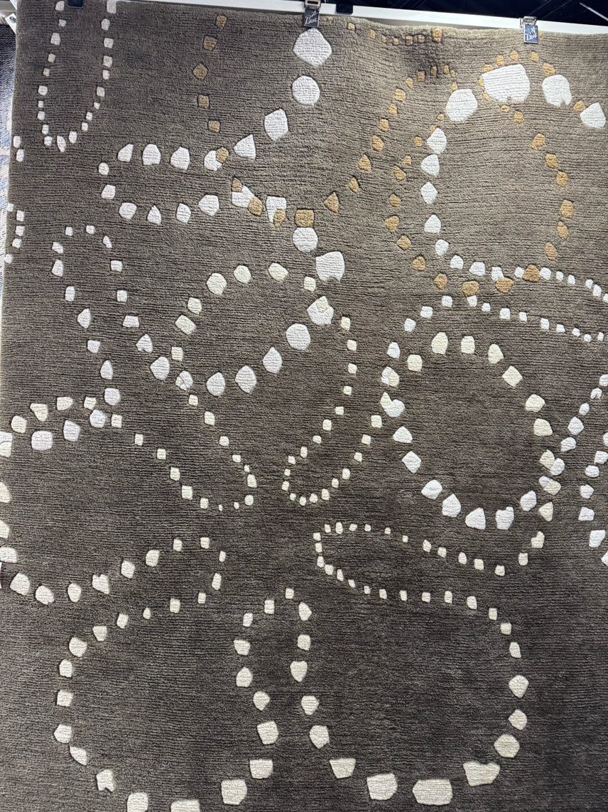 DELOS INC. RUGS OF MERIT Brown & White Pebbled Flowers Area Rug