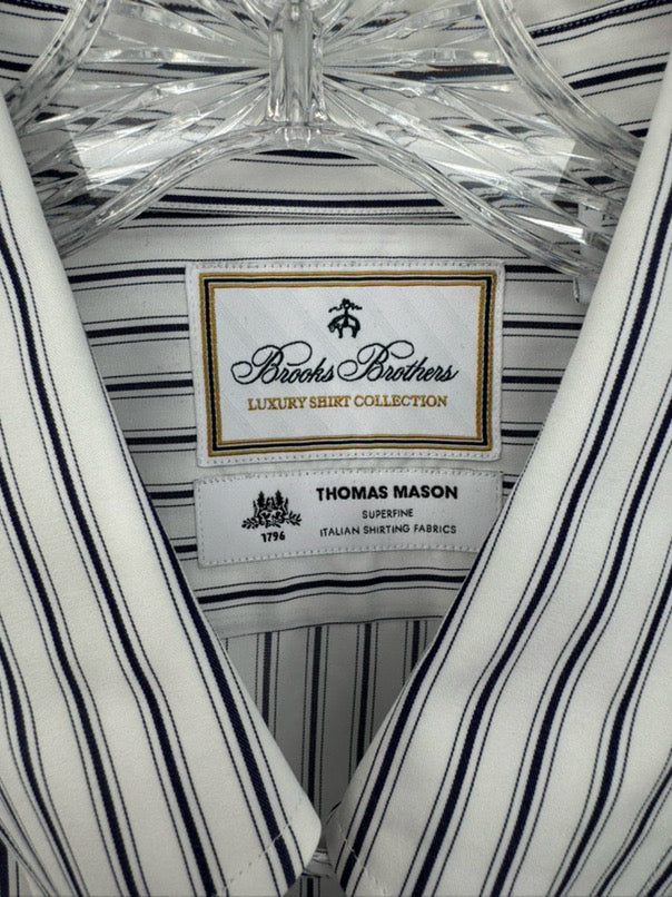 BROOKS BROTHERS Size 35 White Stripe Long Sleeve Shirt NWT