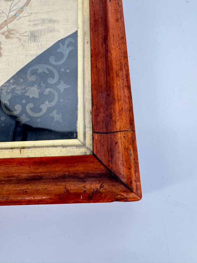 VINTAGE Silk Needlework in Antique Wood Frame