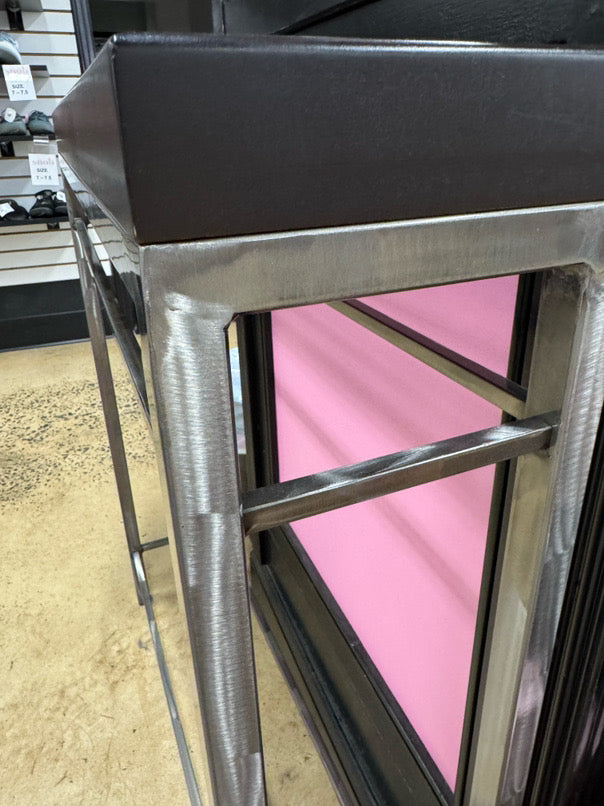 Dark Wood & Satin Finish Metal Sofa Table