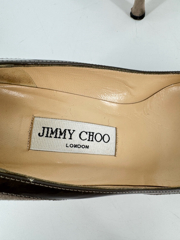 JIMMY CHOO Size 36.5 Taupe Leather Kitten Heels
