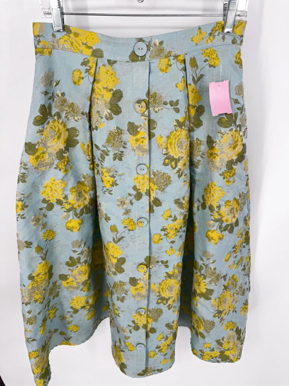 ABBEYGLASS Size M Teal & Yellow Floral Textured Skirt