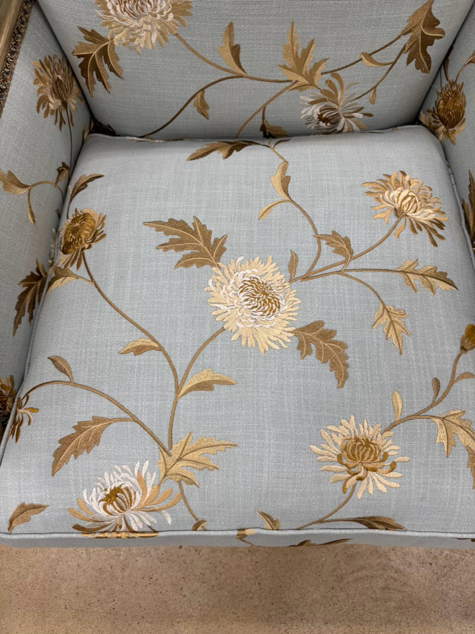 TAYLOR KING Cream & Blue Floral Upholstered French Pair of Chairs