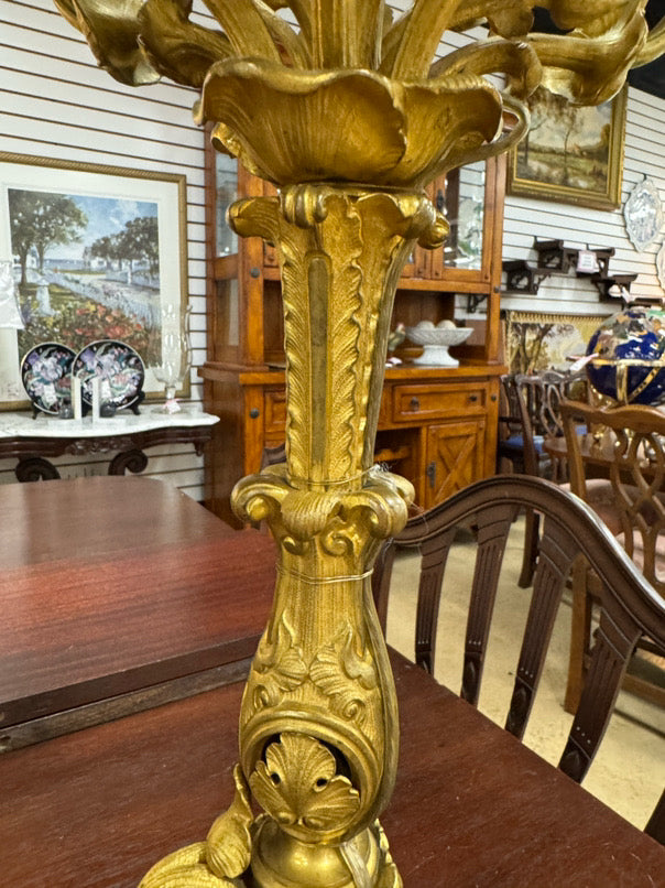 Gold Metal Neoclassical Floral 6-Arm Design Pair of Lamps
