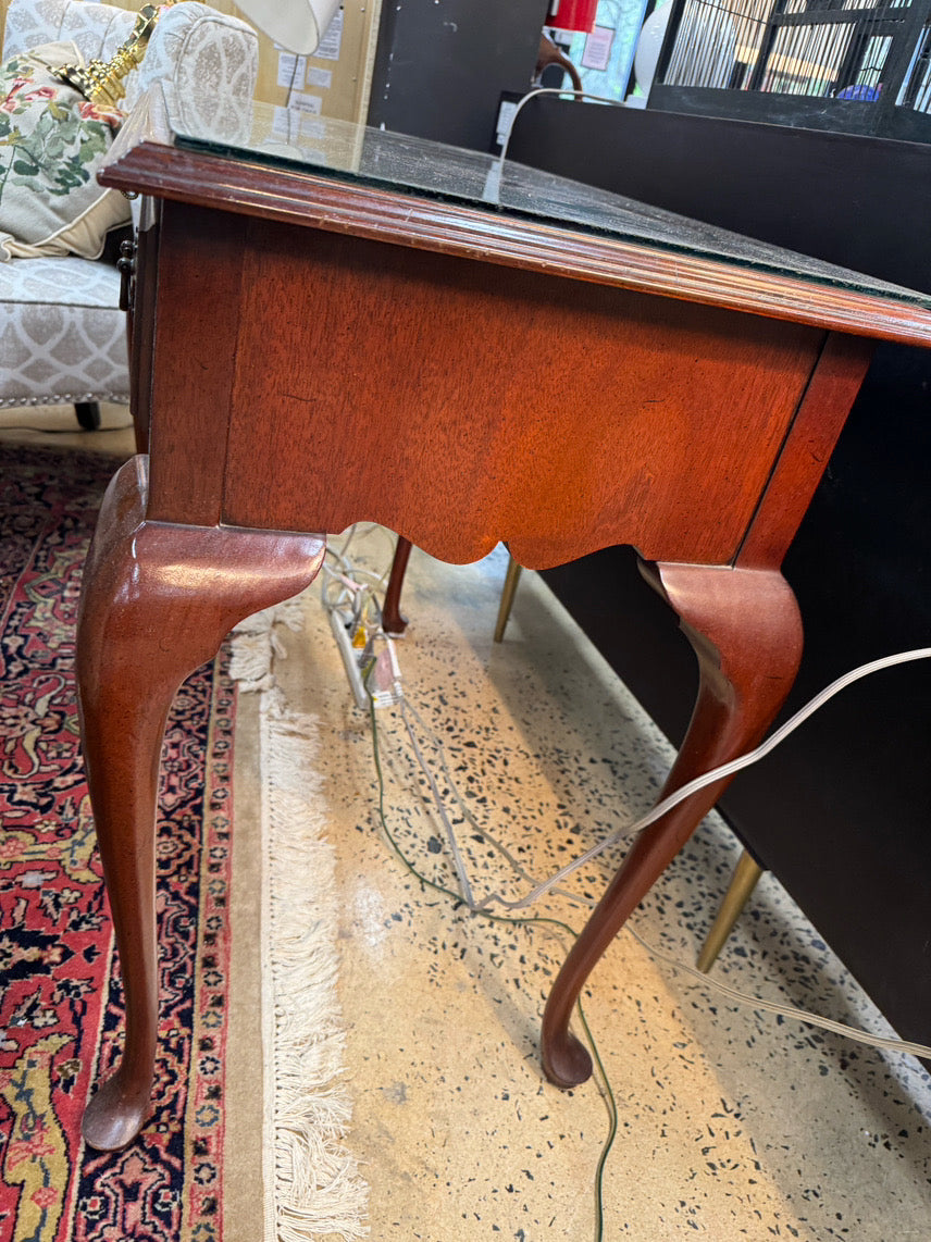 Wood Glass-Top 3-Drawer Queen Ann Desk
