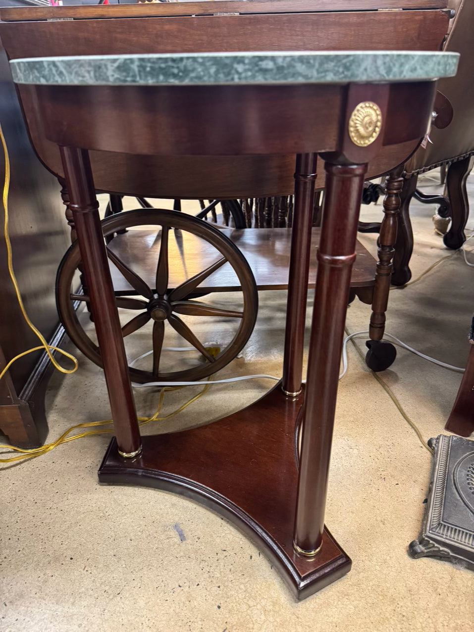 Green Marble & Wood Round Empire Side Table