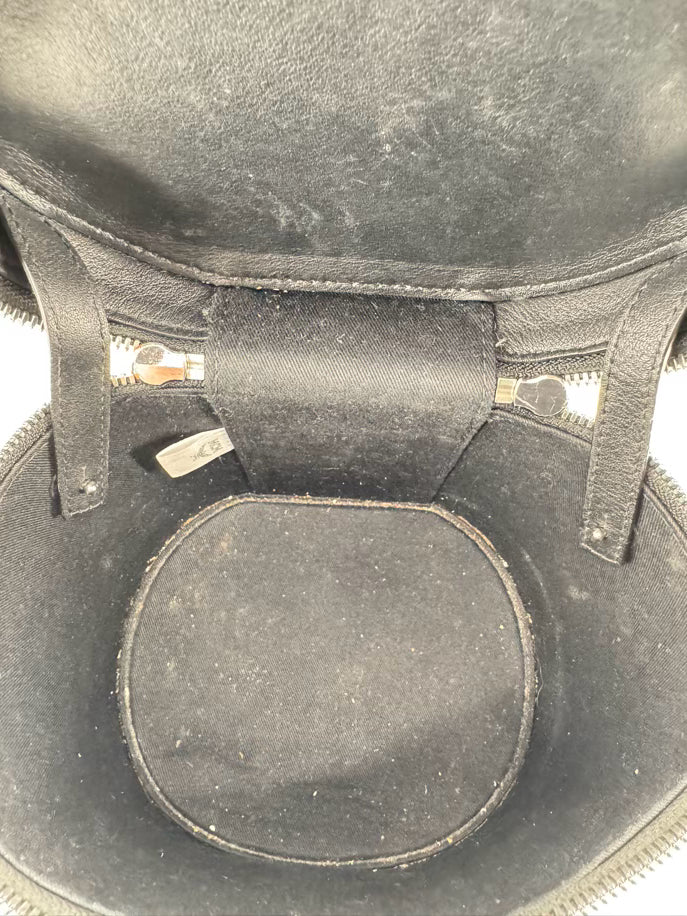 MCM Black Leather Visetos Cylinder Crossbody Bag