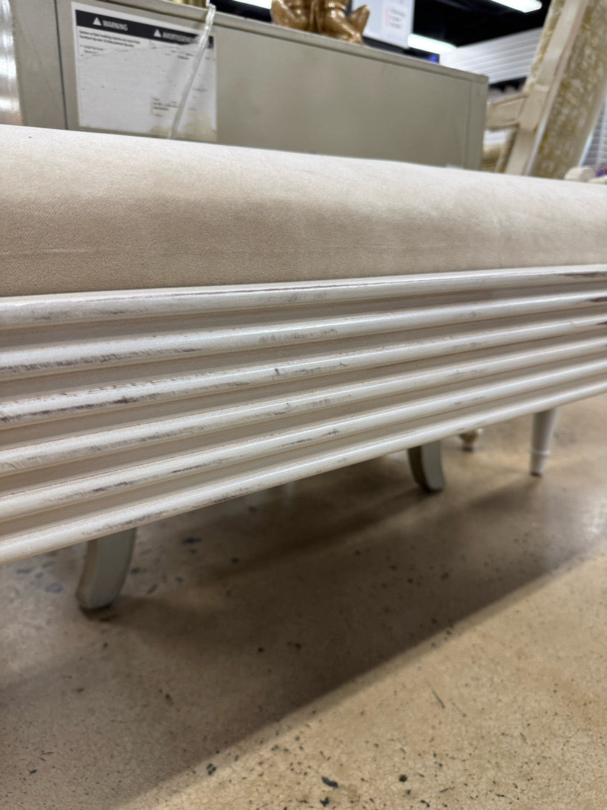 Wood Cream Suede-Like Upholstered Bench