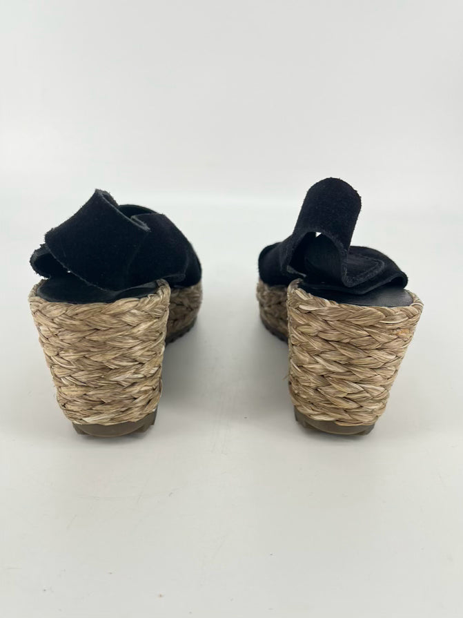 PEDRO GARCIA Size 38.5 Black Leather Espadrilles