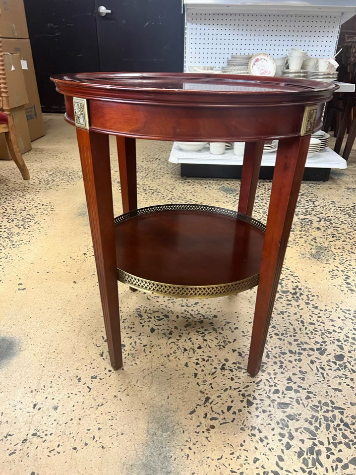 BOMBAY ROUND Dark Wood Occasional Table w/ Brass Detail