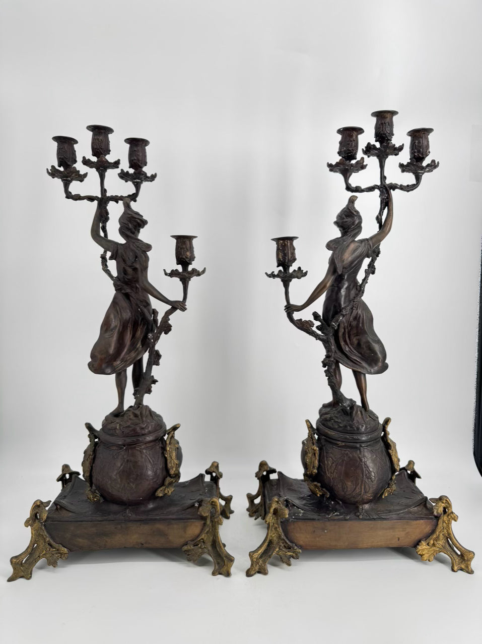 Bronze Decorative Ladies Pair of Candelabras