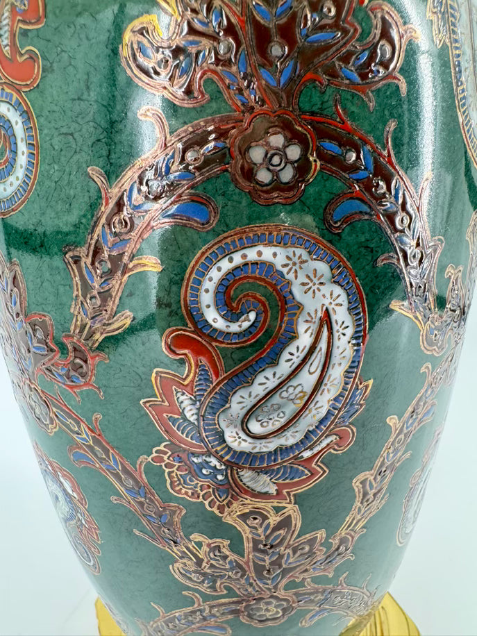 Green Paisley Porcelain Brass Base Lamp