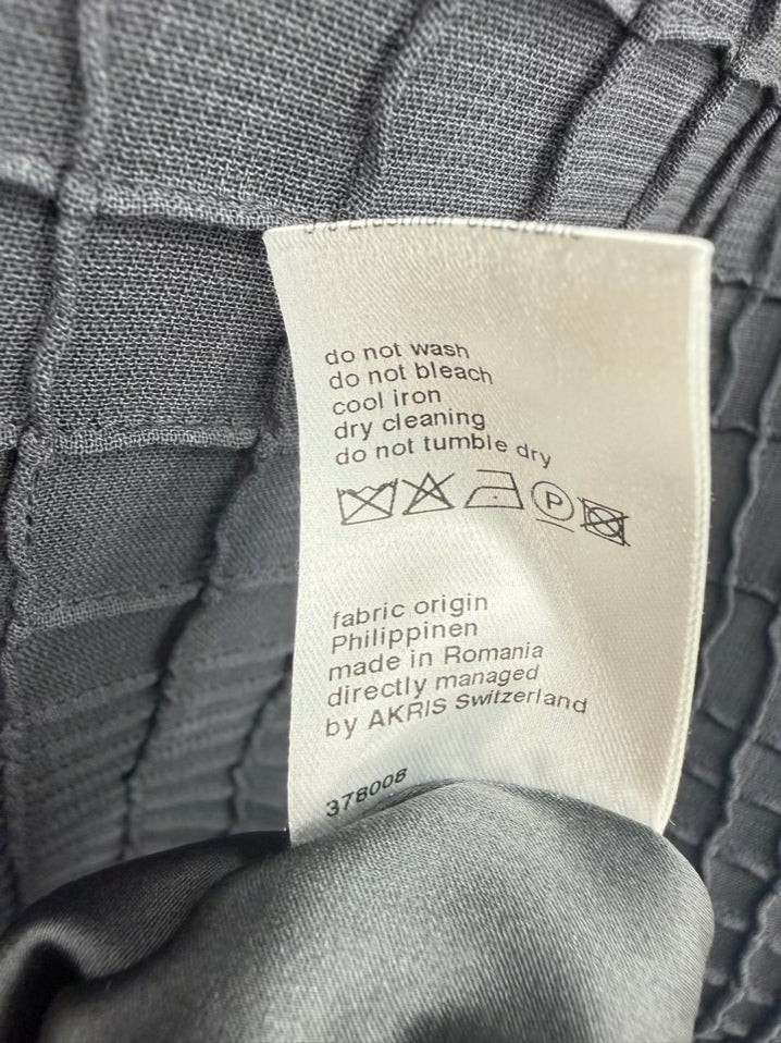 AKRIS Wmn's Size 6 Graphite Silk Grid Print Sleeveless Midi-Dress