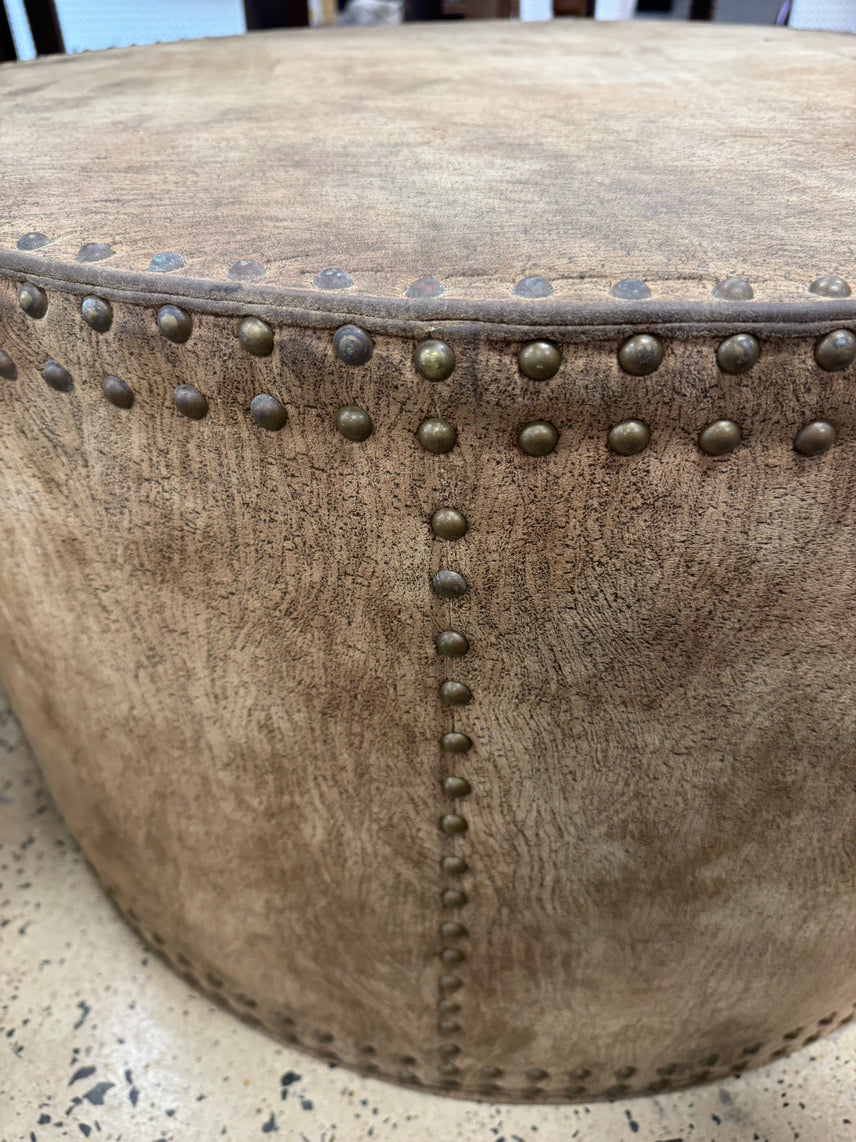 ROUND Cork-Look Fabric light tan Ottoman