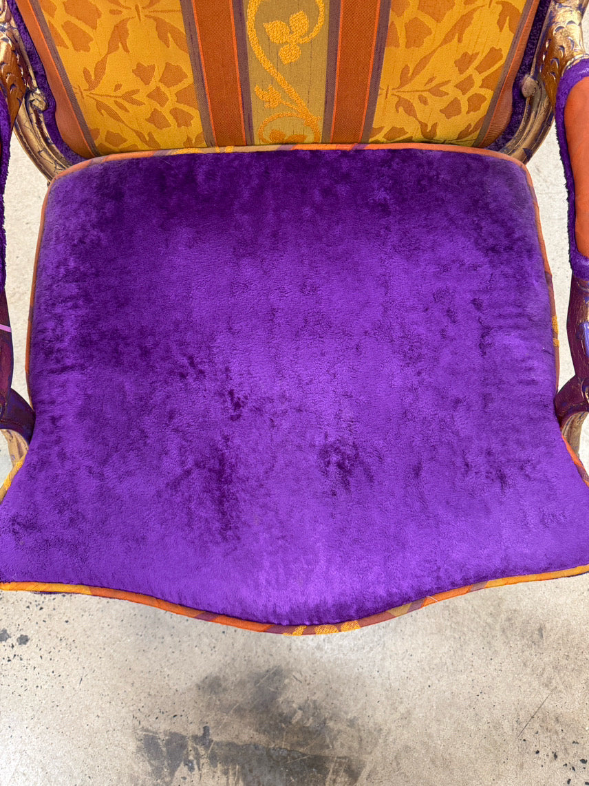 Purple & Orange Upholstered Gold Wood Louis XVI Chair