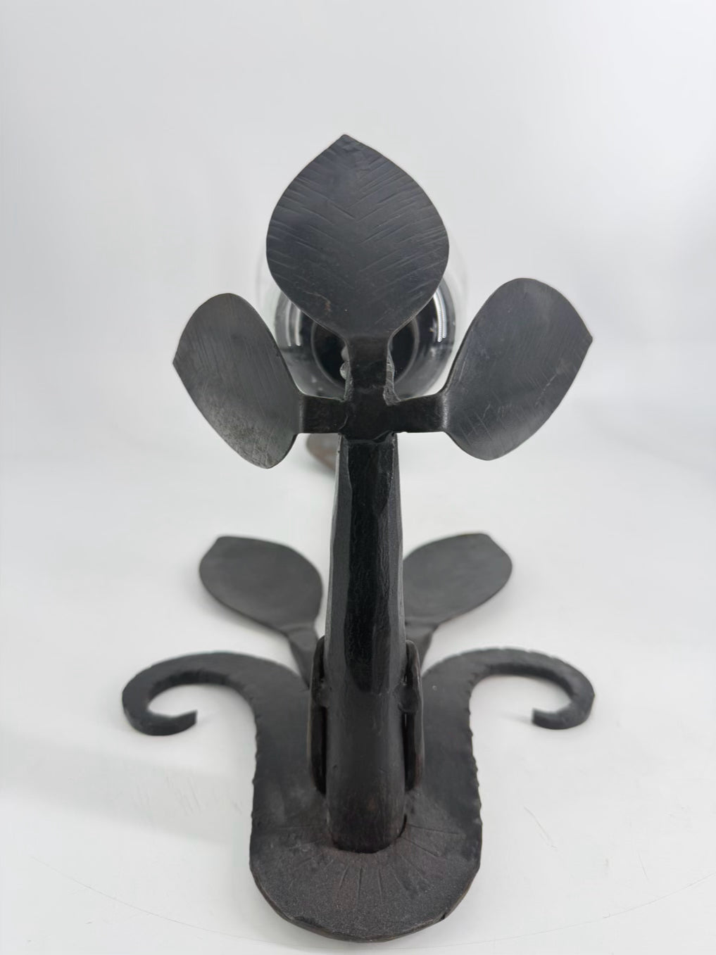 Black Glass & Wrought Iron Leaf Pair Of Candle Sconces