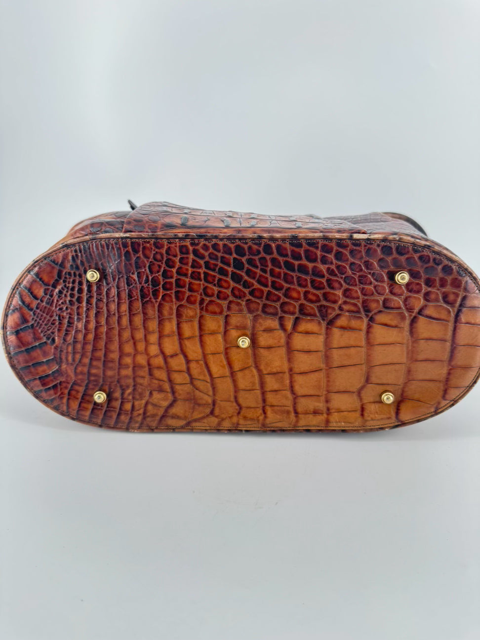 BRAHMIN Cognac Crocodile Leather Claire Bucket Bag