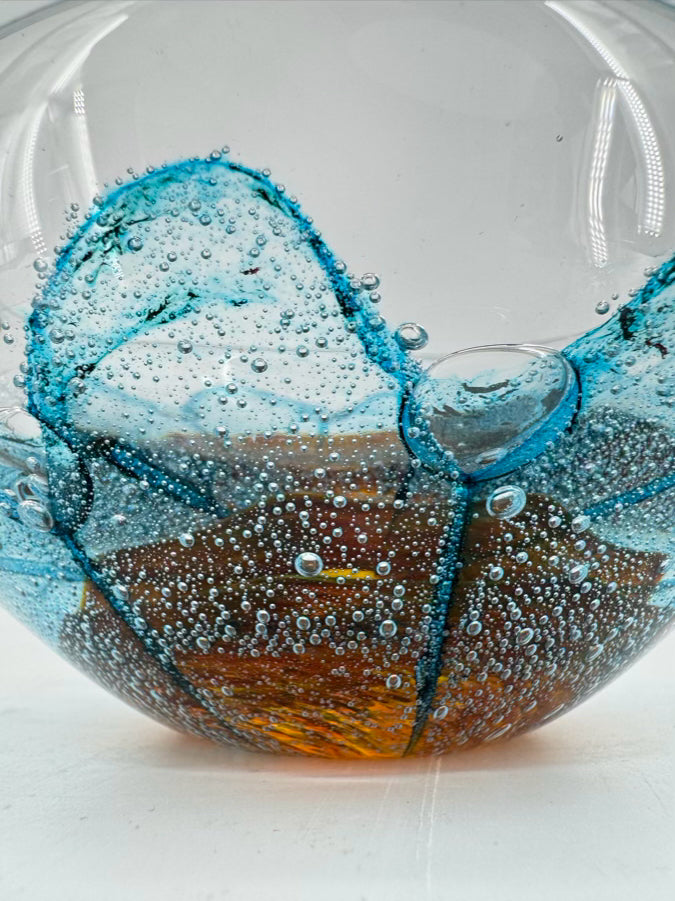 JACOB PFEIFER Aqua & Tan Handblown Glass Bowl